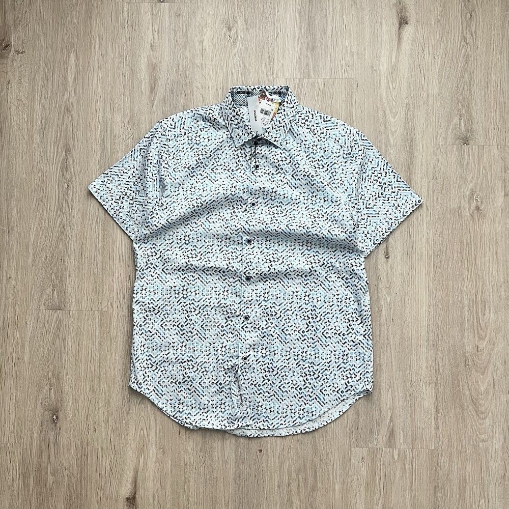 Robert Graham Button Down Mens Small Blue Greco Stretch Short Sleeve Shirt New